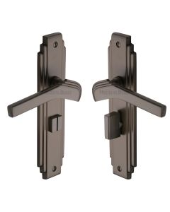 Heritage Brass Matt Bronze Tiffany Door Handle on Plate - Bathroom Set