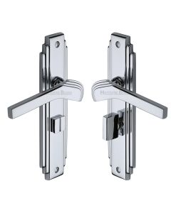 Heritage Brass Polished Chrome Tiffany Door Handle on Plate - Bathroom Set