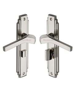 Heritage Brass Polished Nickel Finish Tiffany Door Handle on Plate - Bathroom Set