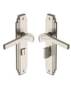 Heritage Brass Satin Nickel Tiffany Door Handle on Plate - Bathroom Set