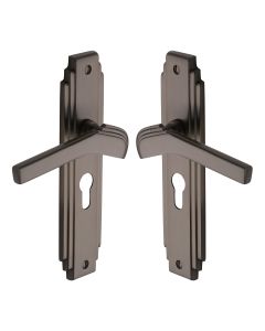 Heritage Brass Matt Bronze Tiffany Door Handle on Plate - Euro Profile