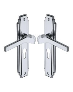 Heritage Brass Polished Chrome Tiffany Door Handle on Plate - Euro Profile