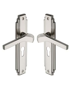 Heritage Brass Polished Nickel Finish Tiffany Door Handle on Plate - Euro Profile