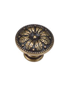Distressed Brass Floral Round Knob - 30mm  | TK4479-030-DBS