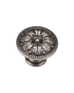 Distressed Pewter Floral Round Knob - 35mm  | TK4479-035-DPW