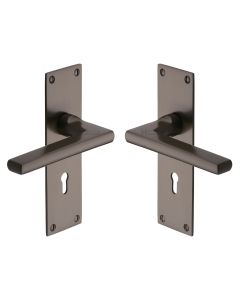 Heritage Brass Matt Bronze Trident Door Handle on Plate - Lever Lock
