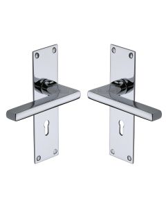 Heritage Brass Polished Chrome Trident Door Handle on Plate - Lever Lock