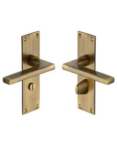 Heritage Brass Antique Brass Trident Door Handle on Plate - Bathroom Set
