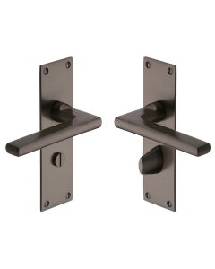 Heritage Brass Matt Bronze Trident Door Handle on Plate - Bathroom Set