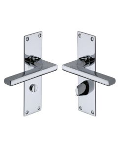 Heritage Brass Polished Chrome Trident Door Handle on Plate - Bathroom Set