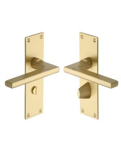 Heritage Brass Satin Brass Trident Door Handle on Plate - Bathroom Set
