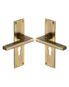 Heritage Brass Antique Brass Trident Door Handle on Plate - Euro Profile