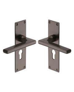 Heritage Brass Matt Bronze Trident Door Handle on Plate - Euro Profile