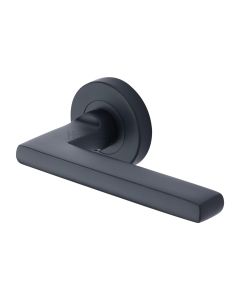 Matt Black Trident Door Handle on Round Rose