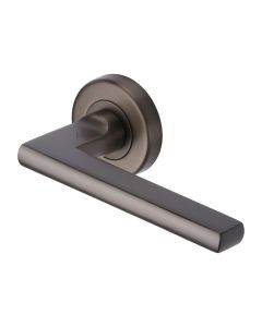 Matt Bronze Trident Door Handle on Round Rose