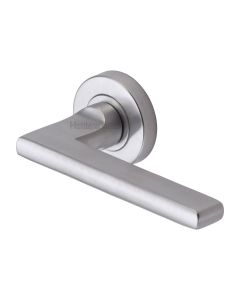Satin Chrome Trident Door Handle on Round Rose