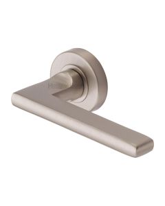 Satin Nickel Trident Door Handle on Round Rose