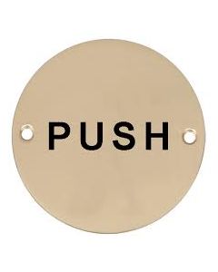 76mm dia. Polished Brass Circular PUSH Sign