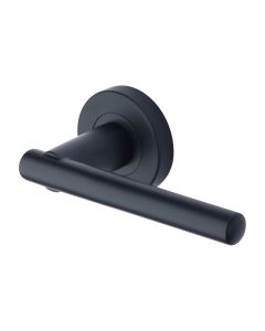 Matt Black Challenger Door Handle on Round Rose