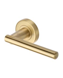 Satin Brass Challenger Door Handle on Round Rose