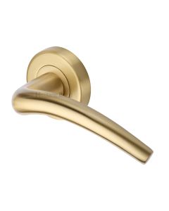 Satin Brass Wing Door Handle on Round Rose