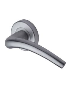 Satin Chrome Wing Door Handle on Round Rose