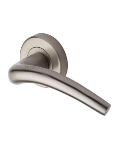 Satin Nickel Wing Door Handle on Round Rose