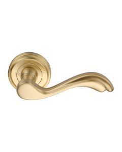 Satin Brass Lisboa Door Handle on Round Rose