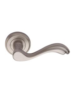 Satin Nickel Lisboa Door Handle on Round Rose