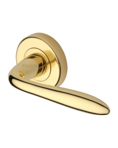 Polished Brass Sutton Door Handle on Round Rose
