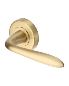Satin Brass Sutton Door Handle on Round Rose