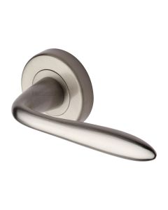 Satin Nickel Sutton Door Handle on Round Rose