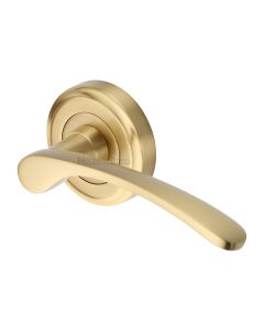 Satin Brass Sophia Door Handle on Round Rose
