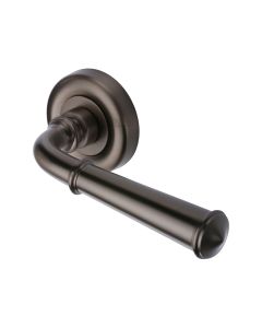 Matt Bronze Colonial Door Handle on Round Rose