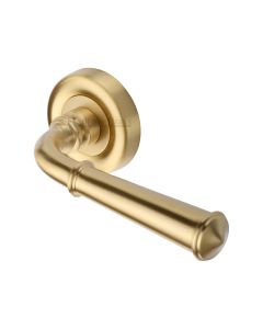 Satin Brass Colonial Door Handle on Round Rose