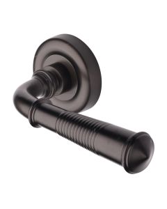 Matt Bronze Colonial Reeded Door Handle on Round Rose