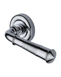 Polished Chrome Colonial Reeded Door Handle on Round Rose