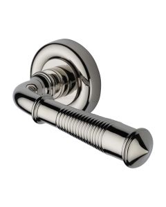 Polished Nickel Finish Colonial Reeded Door Handle on Round Rose