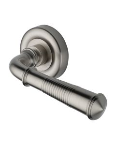 Satin Nickel Colonial Reeded Door Handle on Round Rose