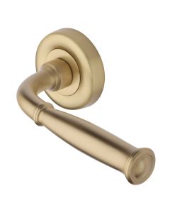 Satin Brass Lincoln Door Handle on Round Rose