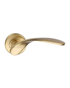 Satin Brass Volo Door Handle on Round Rose