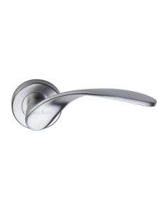 Satin Chrome Volo Door Handle on Round Rose