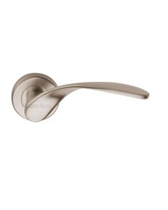 Satin Nickel Volo Door Handle on Round Rose