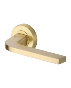 Satin Brass Bellagio Door Handle on Round Rose