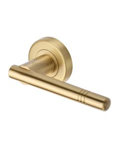 Satin Brass Alicia Door Handle on Round Rose