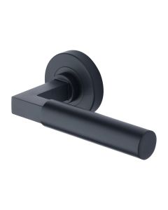 Matt Black Bauhaus Door Handle on Round Rose