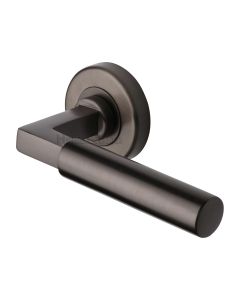 Matt Bronze Bauhaus Door Handle on Round Rose