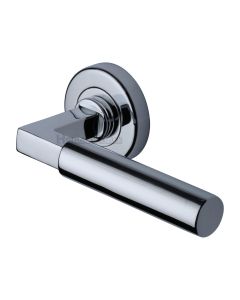 Polished Chrome Bauhaus Door Handle on Round Rose