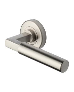 Satin Nickel Bauhaus Door Handle on Round Rose