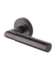 Matt Bronze Bauhaus Mitre Door Handle on Round Rose